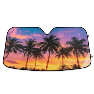 Imagem de ATTX Palmeiras de coco pára-brisas de carro 144.8 cm x 80.0 cm escudo solar universal com proteção UV, persiana de janela frontal automática dobrável para caminhões Sedans SUVs #316