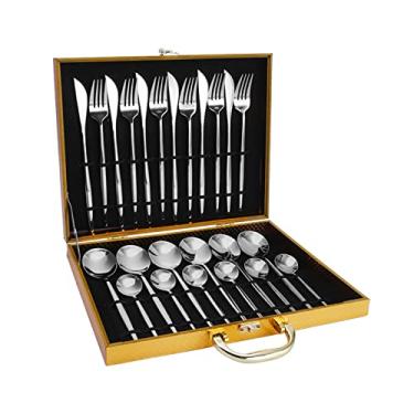 Imagem de Conjunto de Jantar com 24 Peças Caixa Faca Cozinha Aço Inoxidável Colher Utensílios Mesa Minimalistas Duráveis Anti- Ferrugem Fáceis Limpar Estilo Fashion para Casa Festa Restaurante Almoço Café Chá S