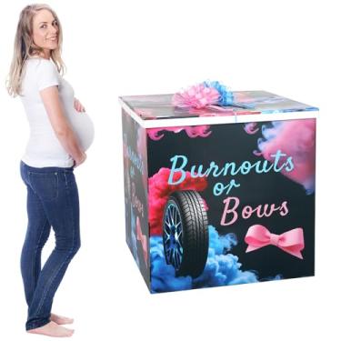 Imagem de AmazingSpark Kit de caixa de presente jumbo reveladora de gênero de 71 cm com caixa grande e laços gigantes para decoração de festa de aniversário de chá de bebê (queimaduras ou laços)