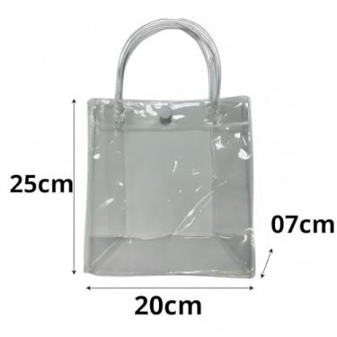 Imagem de Kit 10 Sacolas Transparentes PVC com Botão 25x20cm para Presentes Lembrancinhas Brindes Cosméticos Embalagem Plástica