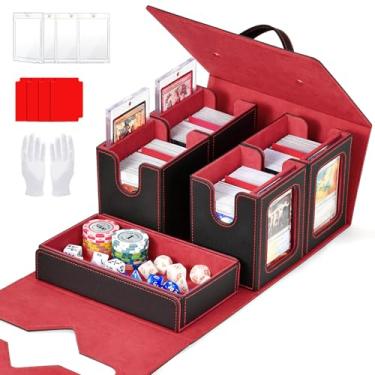 Imagem de Commander Deck Box for MTG, Trading Card Storage Box Holds 400+ Double-Sleeved Cards, 5 IN 1 Removable Card Case with Dice Tray, Display Window with Magnetic Card Holders for TCG/CCG (Black Red)
