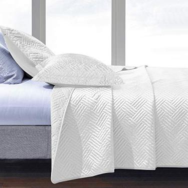 Imagem de NTBAY Conjunto de colcha King de cetim de seda, 3 peças, 266 x 232 cm, colcha acolchoada de luxo para todas as estações (1 colcha, 2 fronhas), branco