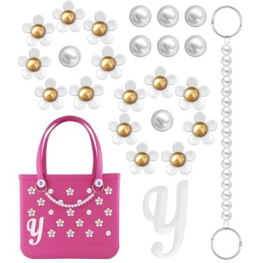 Imagem de Toykee Berloques de letras de flores para bolsa Bogg - Margarida decorativa para bolsa de praia, Acrílico, Sem Pedra Preciosa