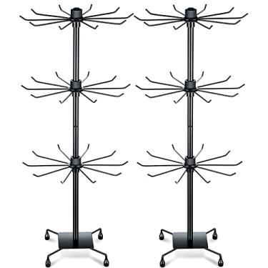 Imagem de BBTO 2 peças de suporte giratório para exibição de joias com ganchos, brincos de metal, suporte para vender, colar, pulseira (preto, 71 x 29 cm)