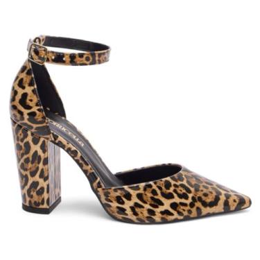 Imagem de SAPATO SCARPIN FEMININO TORRICELLA VERNIZ ONÇA FIVELA DE AJUSTE NA COR DOURADO, NÚMERO 35