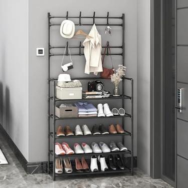 Imagem de Sapateira Arara 4/5 Andares | Organizador de Sapatos com Cabideiro, Preto e Branco(Preto,5 Andares(ORG030))