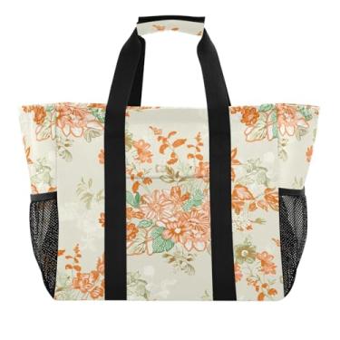 Imagem de Wassud Sacolas de compras reutilizáveis de flores vintage grande bolsa organizadora de lona impermeável para praia, piquenique, lavanderia, viagem