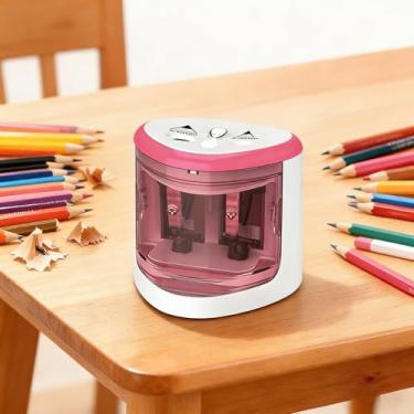 Imagem de Apontador de lápis elétrico, apontador de lápis de furo duplo, apontador automático de alta velocidade, adequado para nº 2/colorido (6-12 mm), crianças, escola/sala de aula/escritório/casa, rosa