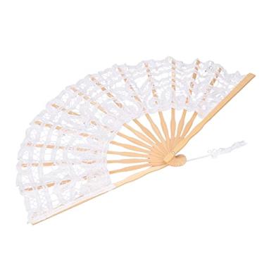 Imagem de aqxreight Ventilador de Mão Dobrável de Renda Oca Vintage Com Borla para Decoração de Performances e Presentes (Branco)
