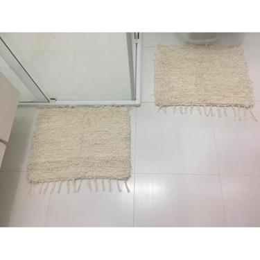 Imagem de Tapete para Banheiro 2 Peças Algodão Antiderrapante Lavável na Máquina Alta Absorção (02 peças Cru (Box Artesanal))
