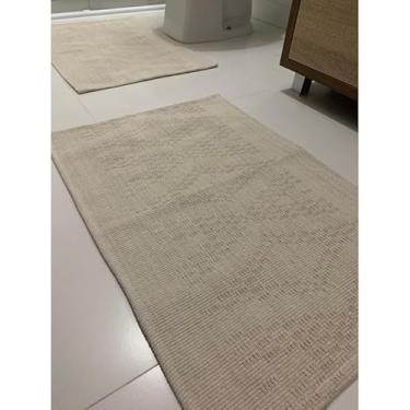 Imagem de Tapete para Banheiro 2 Peças Algodão Antiderrapante Lavável na Máquina Alta Absorção (02 peças Dallas cru)