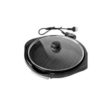 Imagem de Grill Elétrico Redondo Premium com Termostato, 1200W, 220V, Antiaderente, 40cm Diâmetro, Preto, Bandeja Coletora