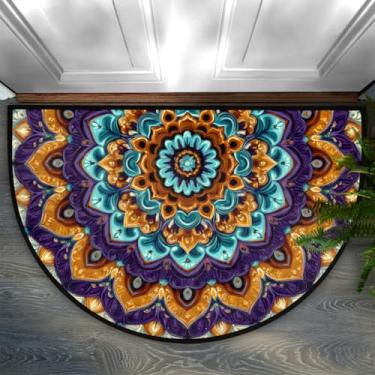 Imagem de Bardic Tapete de porta meio redondo para entrada interna boho mandala antiderrapante tapetes de banheiro tapetes de banheiro 61 x 91 cm tapetes semicírculos, tapetes de área para casa, cozinha, pátio