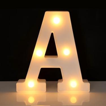 Imagem de Letreiro de LED com letra A, letreiro iluminado do alfabeto para decoração de casa, decorações de festa de casamento de aniversário - um branco