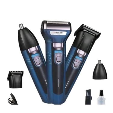 Imagem de Aparador de Pelos Multifuncional 3 em 1, Barbeador Elétrico, Azul e Preto, Recarregável