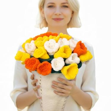 Imagem de WovWeave Cobertor de flores tricotado de crochê, 85 cm feito à mão buquê floral para mulheres, aniversário, aniversário, Natal, festa de casamento, presentes (Lírio do Vale)