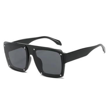 Imagem de Óculos de Sol Femininos com Lentes Degradê UV400 Estilo Vintage Masculino com Rebites e Design Punk (Preto e Cinza)