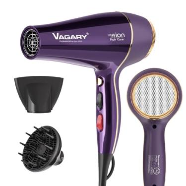 Imagem de VAGARY Secador de cabelo profissional 2200w, secador de sopro iônico negativo, secador de sopro de motor CA potente, secadores de cabelo de baixo ruído, 2 velocidades e 2 configurações de calor, 1 botão frio (1 difusor e 1 concentrador)