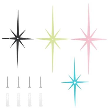 Imagem de Decoração de parede atômica de 4 peças, arte de parede de estrela de metal de 8 pontas modernas de meados do século com 4 cores para quarto e sala de estar