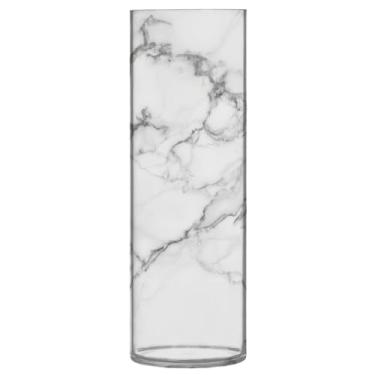 Imagem de JUZIHAI Vaso de textura de mármore para flores 9,9 cm x 30 cm Cilindro de plástico moderno vaso de flores para decoração de casa de centro de mesa de casamento
