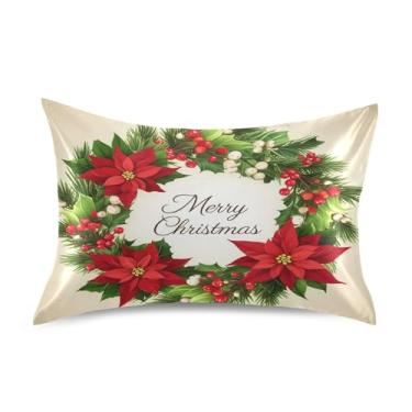 Imagem de Qilmy Fronhas de cetim de guirlanda de Natal, fronha de seda respirável macia com fecho de envelope para sofá-cama, tamanho padrão 66 x 50 cm
