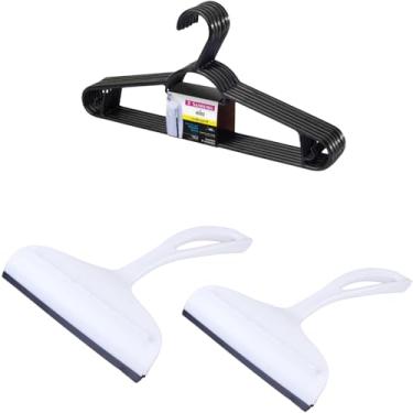 Imagem de Kit 2 Rodo de pia Branco e 1 Cabide Plástico para Roupas 6 Unidades