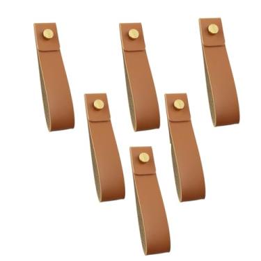 Imagem de TONGNENGLIU Alça de pendurar na parede Laço de couro feito à mão Puxador de gaveta de couro Puxador de armário para toalha banheiro cozinha quarto (4, marrom)
