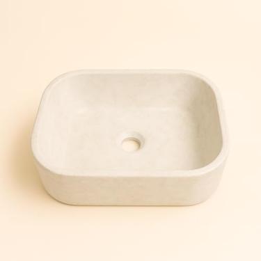 Imagem de Cuba Pia Cimento de Apoio Sobrepor Para Banheiro (Quadrada, Branco)