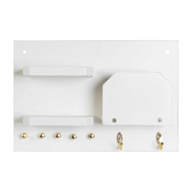 Imagem de Porta Chaves E Bolsas Flutuante Em Mdf Resistente A Peso Com Ganchos Metalicos Acompanha Kit Montagem (BRANCO)