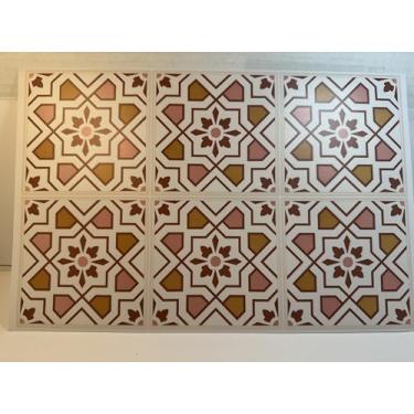 Imagem de Azulejos de parede, adesivos decorativos, padrão floral geométrico, rosa laranja branco, 10 x 10 cm, 10 unidades