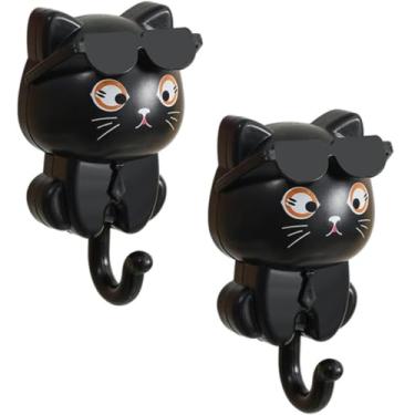 Imagem de Ganchos de Gato Bonito, Ganchos de Parede de Animais de Estimação de Desenho Animado Organizadores de Parede de Gato Autoadesivo para Chave, Bolsa, Chapéu, Toalha, Casacos, Chapéu " (Preto)