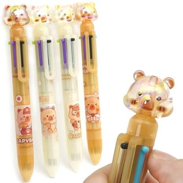 Imagem de YEEMO Pacote com 4 canetas esferográficas multicoloridas 6 em 1, canetas multicoloridas de 0,7 mm, tudo em uma com lindos topos de animais de cristal e bolsa de caneta, presente divertido para