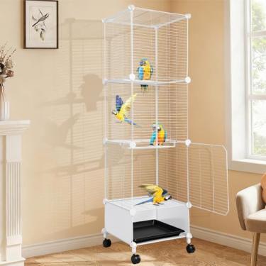 Imagem de Gaiola para Calopsita, 132 * 37 * 37cm, Viveiro para Papagaio Grande, Gaiola Calopsita, Viveiro para Calopsita com Vara de Pouso, Rodízios Giratórios e Bandeja, Branco