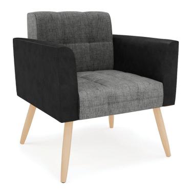 Imagem de Poltrona Pés Palito Natural Elisa Preto-linho Grafite A26 D03 - D'rossi