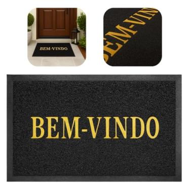 Imagem de Tapete de Entrada Bem Vindo Emborrachado Retangular Vinil Trançado Antiderrapante Capacho Decoração Estampado Resistente Porta Casa Apartamento Absorção Externo Fibra Anti Bolor Premium (Preto)