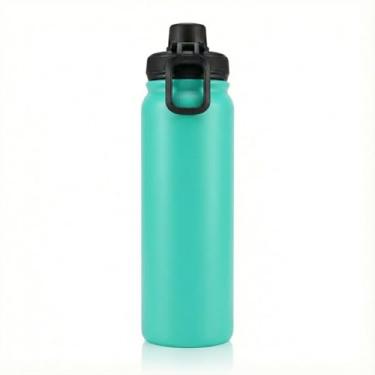 Imagem de Garrafa Térmica PREMIUM Esportiva 800ml Aço Inox 304 – Parede Dupla a Vácuo (Gelada por 12h / Quente por 8h) – Tampa Antivazamento com Alça Dobrável (Verde Água)