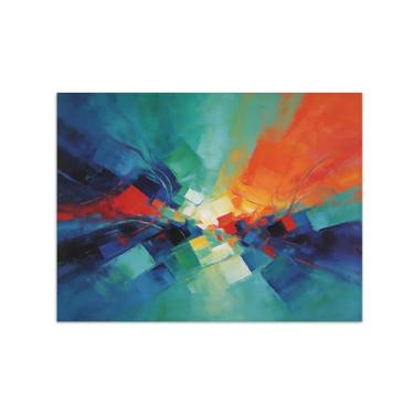 Imagem de Impressões abstratas em tela-Quadro texturizado para parede-Azul verde e laranja-Pintura moderna para sala de estar 60x80cm Sem Moldura