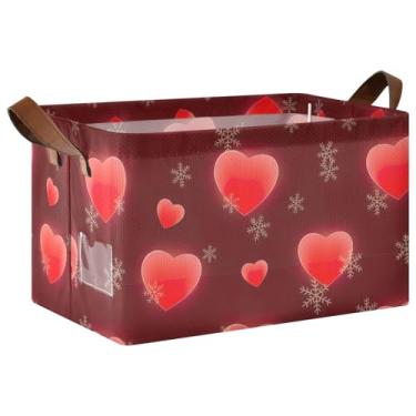 Imagem de Cestas de armazenamento Red Hearts para armazenamento e organização doméstica, caixas de armazenamento de brinquedos dobráveis de 40 x 28 x 25 cm para armazenamento de armário, pacote com 2