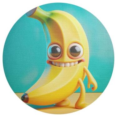 Imagem de Jogo americano engraçado banana bonito círculo conjunto de 1 jogo americano de PVC 38 cm tapetes de mesa de jantar resistentes ao calor para festa de Natal