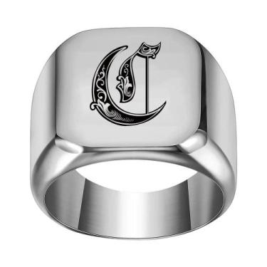 Imagem de Moda 26 inglês inicial titânio aço masculino anel para homens retro pu