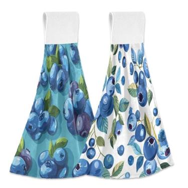 Imagem de SEHANY Toalhas de cozinha de mirtilo de frutas toalha de mão pendurada com laço e gancho, 2 peças de toalhas de mão absorventes macias para banheiro cozinha decoração de bar de chá
