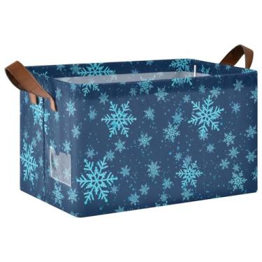 Imagem de Cestas de armazenamento grandes para armazenamento de armário, caixas de armazenamento para roupas para organização e armazenamento de sala de jogos 47 x 29 x 25 cm flocos de neve azuis, pacote com 2
