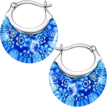 Imagem de Compre brincos de argola de vidro de aço inoxidável estilo LC Murano, joias estilosas, presentes exclusivos para mulheres, presentes exclusivos para mulheres, Aço inoxidável