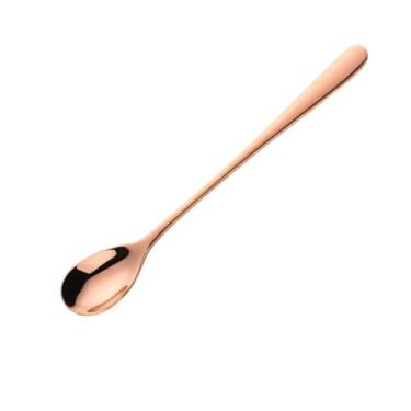 Imagem de Conjunto de 10 colheres de cabo longo para chá gelado, café e sobremesas, aço inoxidável banhado a ouro rosa