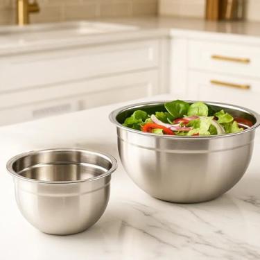 Imagem de Conjunto de 2 Tigelas Bowl em Aço Inox Multiuso Cozinha Ideal para Preparo, Servir, Mistura de Massas, Armazenamento de Alimentos - 20cm e 24cm