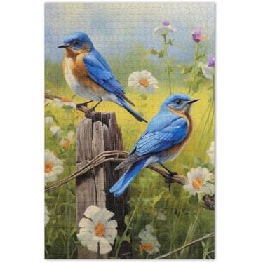 Imagem de Bluebirds Pintura floral 500 peças quebra-cabeças para adultos divertido bobo grande quebra-cabeça brinquedo de arte, 50,5 x 14,9 polegadas