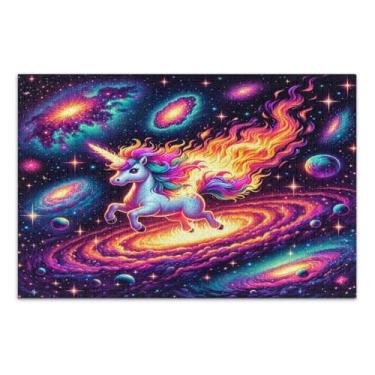 Imagem de Quebra-cabeça fofo de unicórnio no espaço galáxia para adultos com letras nas costas 1000 peças
