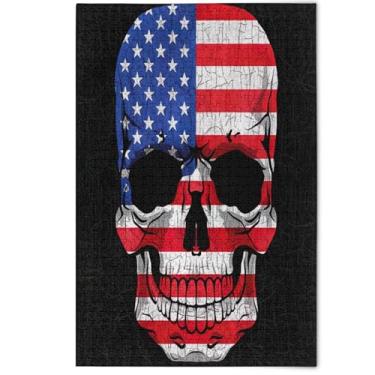 Imagem de Quebra-cabeça 500 peças arte para adultos pintura de jogos de família crânio sujo bandeira americana preto inverno cena quebra-cabeças engraçados presentes tecnológicos, 500 peças, 52 x 37,8 cm
