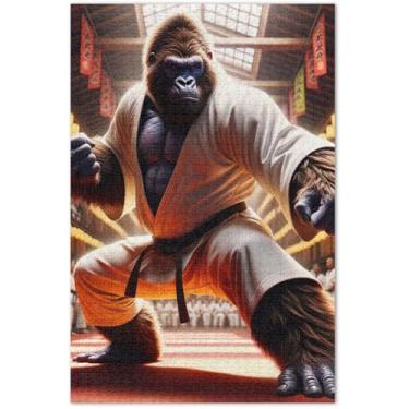 Imagem de Quebra-cabeça engraçado de karatê de gorila para adultos, 1000 peças, presentes de elefantes brancos, quebra-cabeças de cena de inverno, decoração de pintura de animais, 75 x 40 cm