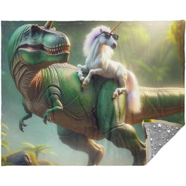 Imagem de Mantas divertidas personalizadas de unicórnio dinossauro para sofá adulto manta de sofá para sofás 177,8 cm x 139,7 cm sofá macio divertido